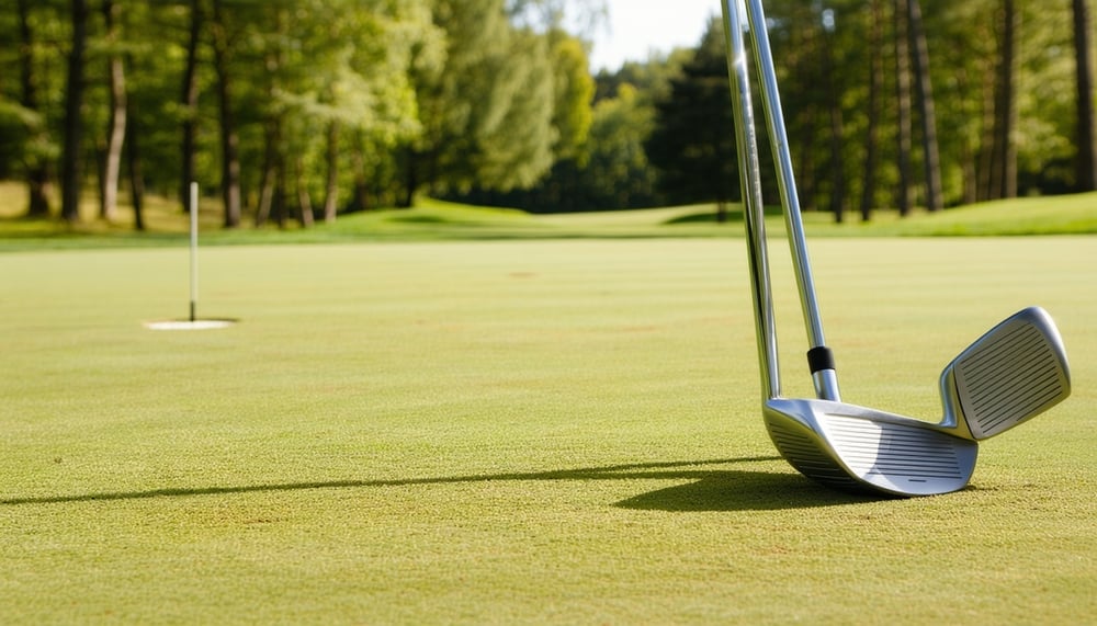 Clubs de golf haut de gamme SmartTrack alignés sur un green